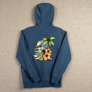 ONeill Mens Hoodie Size M Blue Tropical Surf Wave Graphic Pullover Sweatshirt